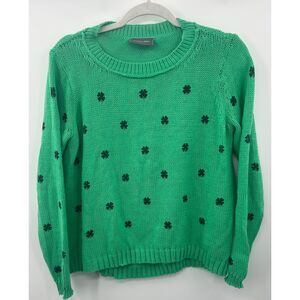 Wooden Ships Green Clover Shamrock Womens Knit Sweater Medium St Patricks Day XS